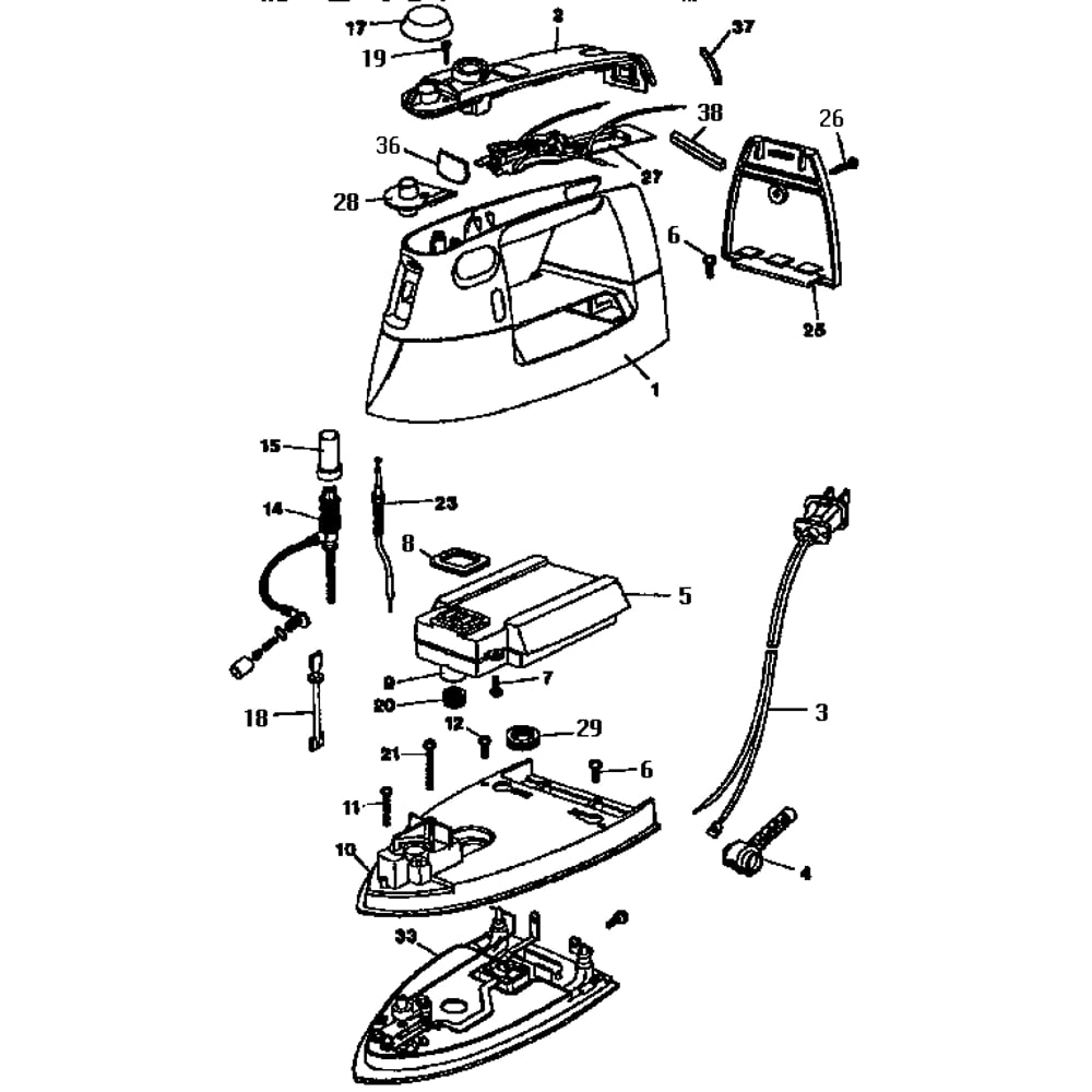 Replacement Parts Diagram and Parts List for FL605S  Black and Decker Iron